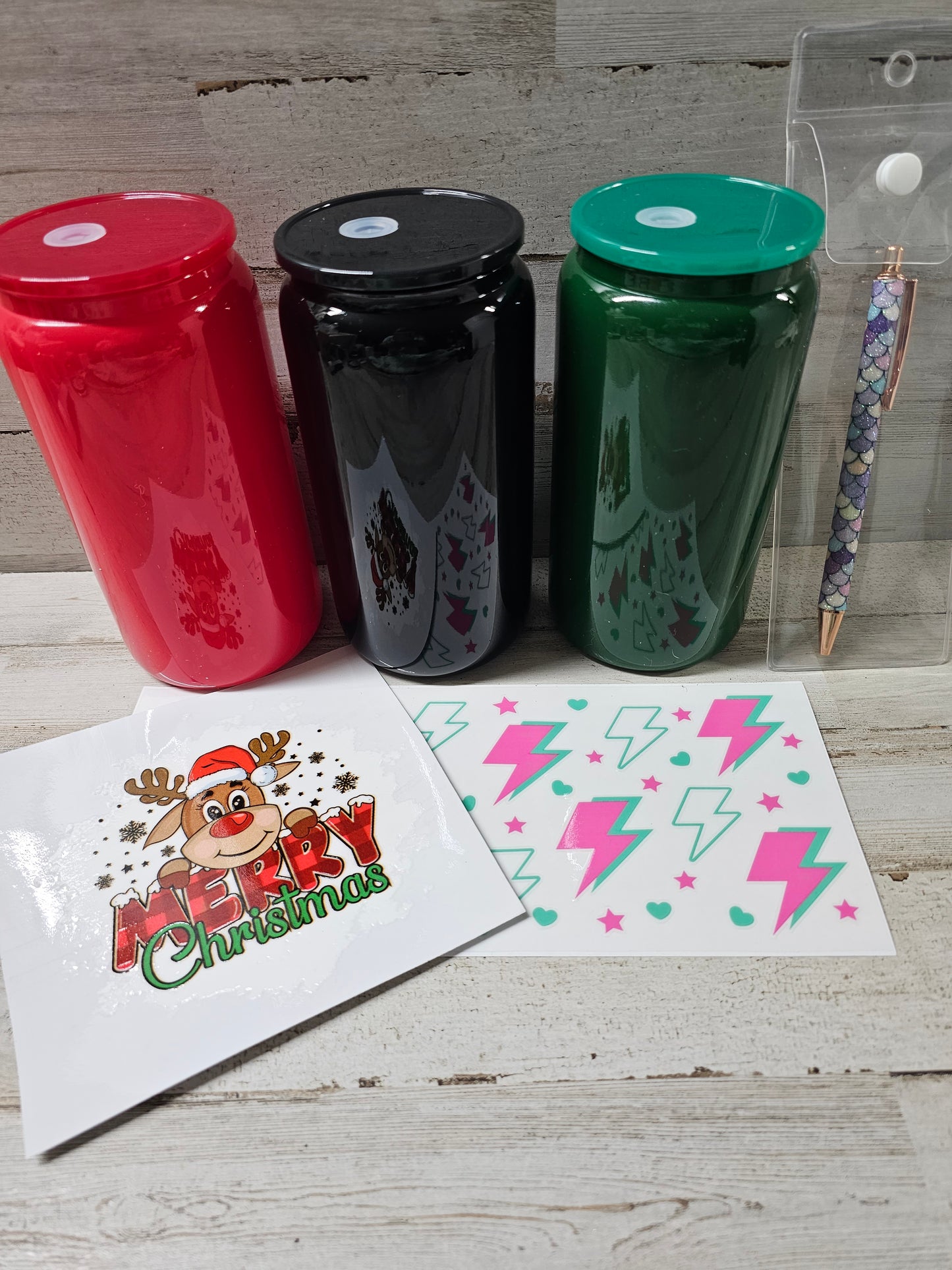 Red, Black, Green 16oz Christmas Set
