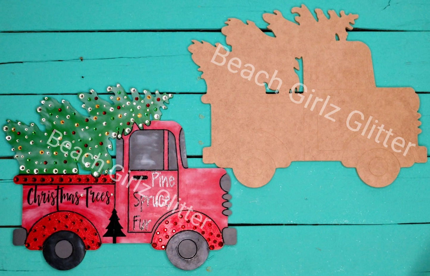 12" old style truck with Christmas tree-unfinished