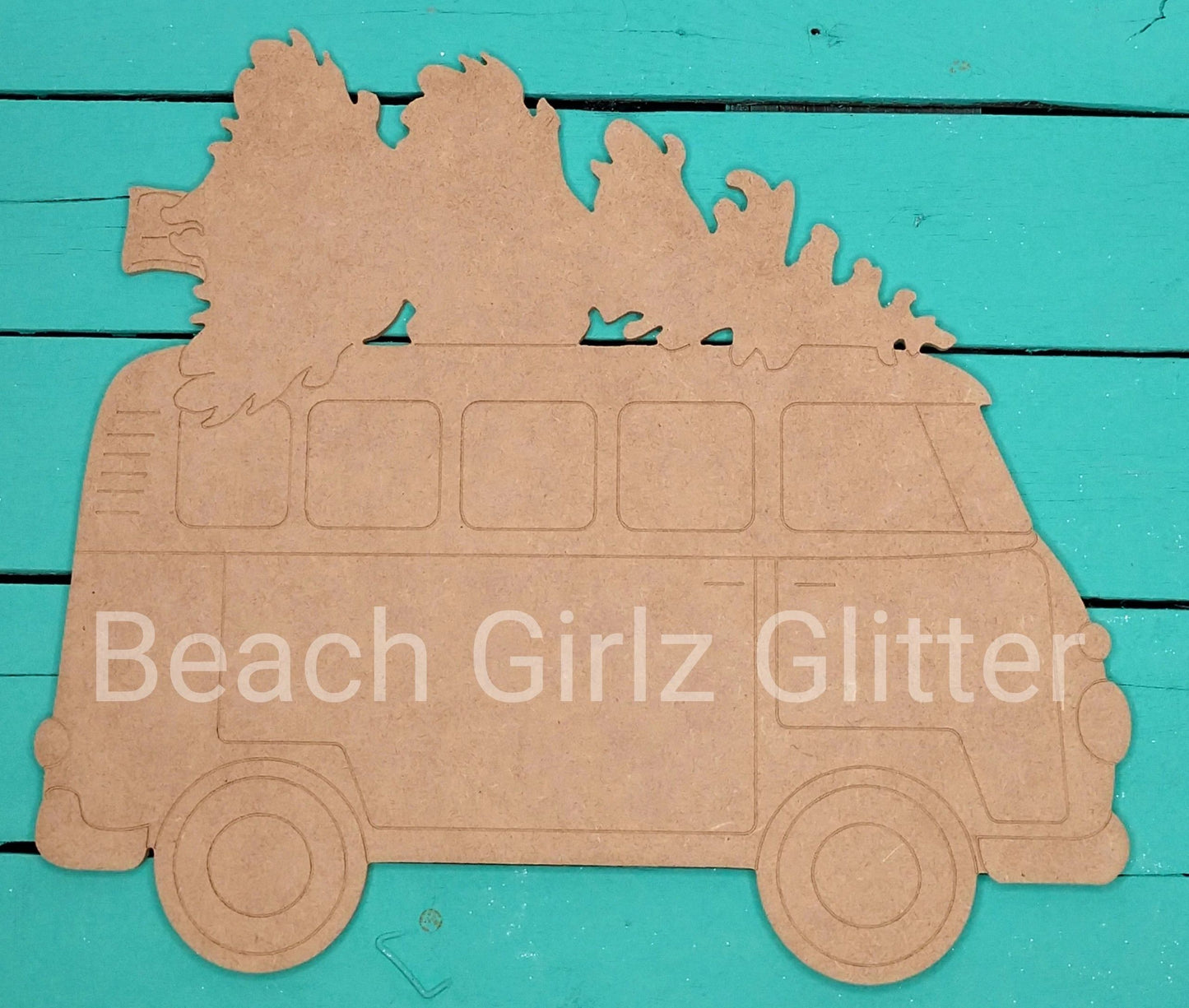 14" Van with Christmas tree- Etched