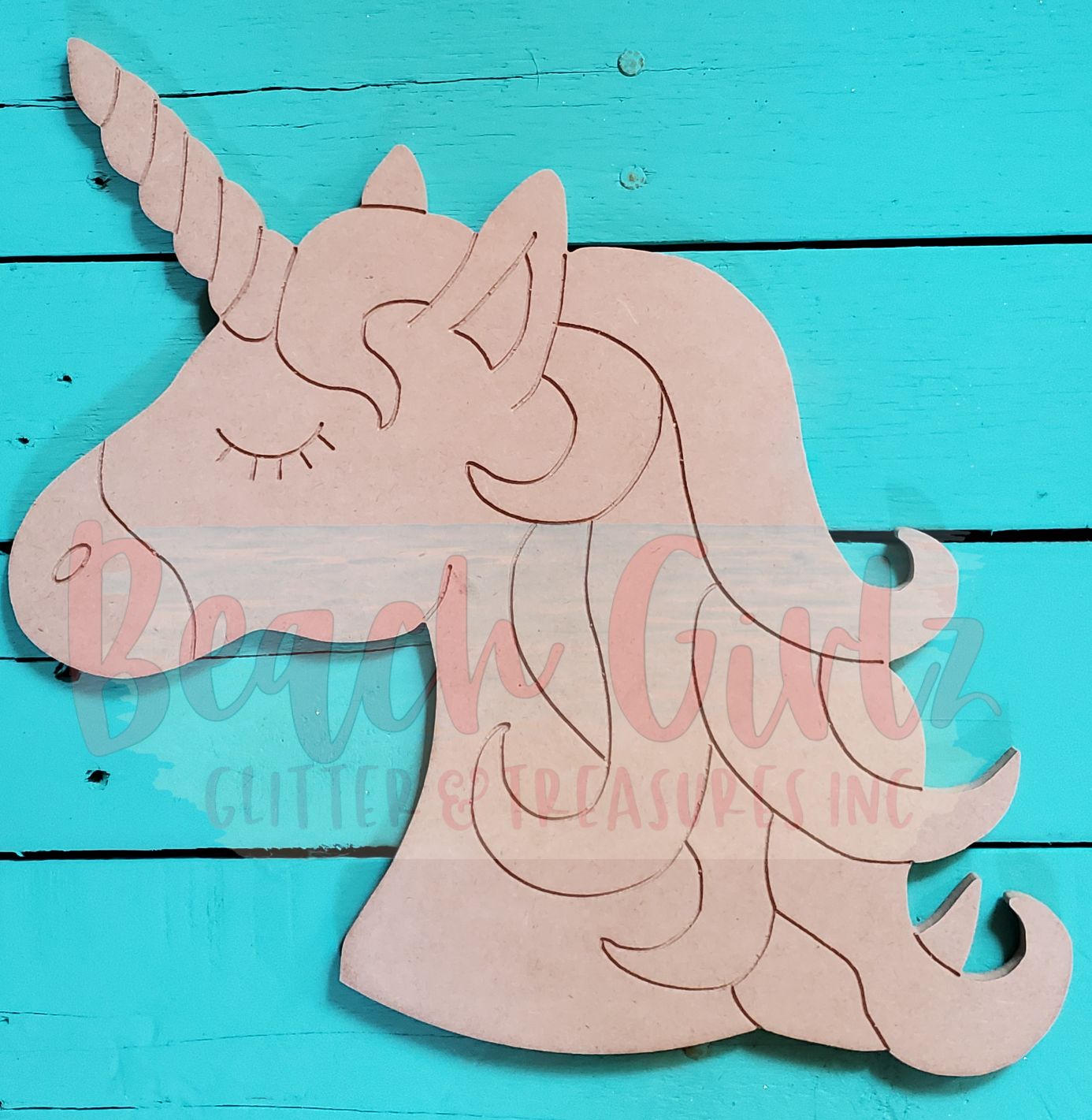 12" etched unicorn head