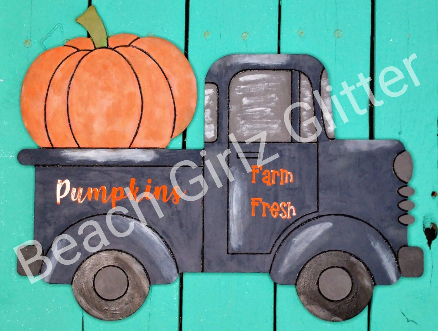 14" old style etched truck- Pumpkin
