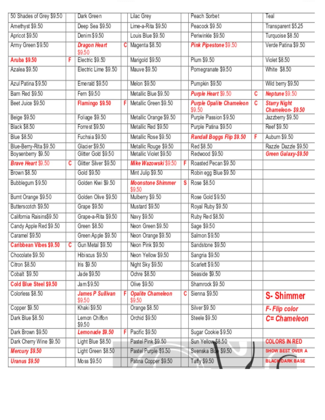 Magic Marble Color List as of 2/1/23